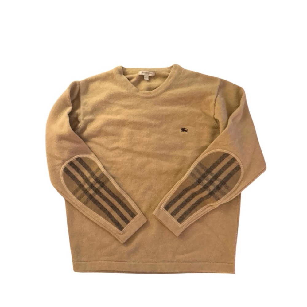 Burberry London 100% Lambswool Crewneck Nova Check Arm‎ Patches Sweater